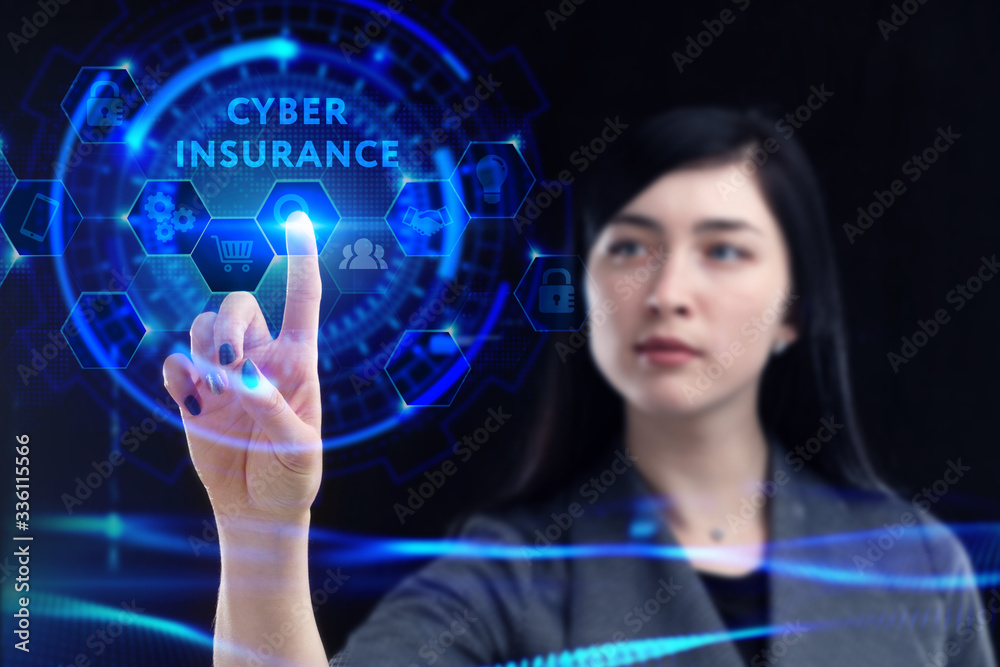 Business, Technology, Internet and network concept. Young businessman working on a virtual screen of the future and sees the inscription: Cyber insurance Business, Technology, Internet and network concept. Young businessman working on a virtual screen of the future and sees the inscription: Cyber insurance
