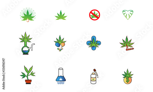 Cannabis Icons Set, Marijuana and Hemp Icons Design Set.