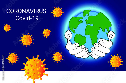 Stop coronavirus. Protection of the world. The entire population of the earth is struggling with the spread of the epidemic. Coronavirus quarantine concept. Vector isolated elements.