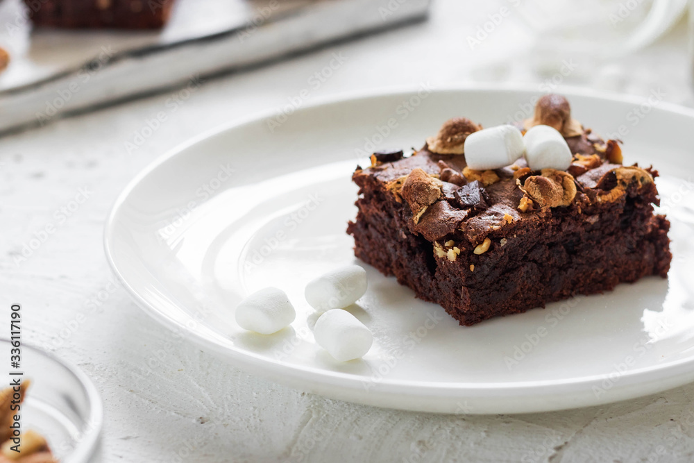 Chocolate brownie cake with marshmallows and nuts Chocolate brownie cake with marshmallows and nuts