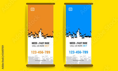  creative and unique orange blue car raid ROLL UP BANNER template.