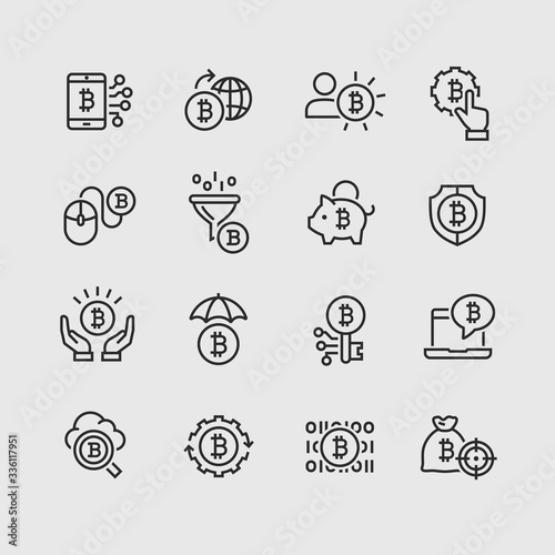 Bitcoin and currency vector icon set 