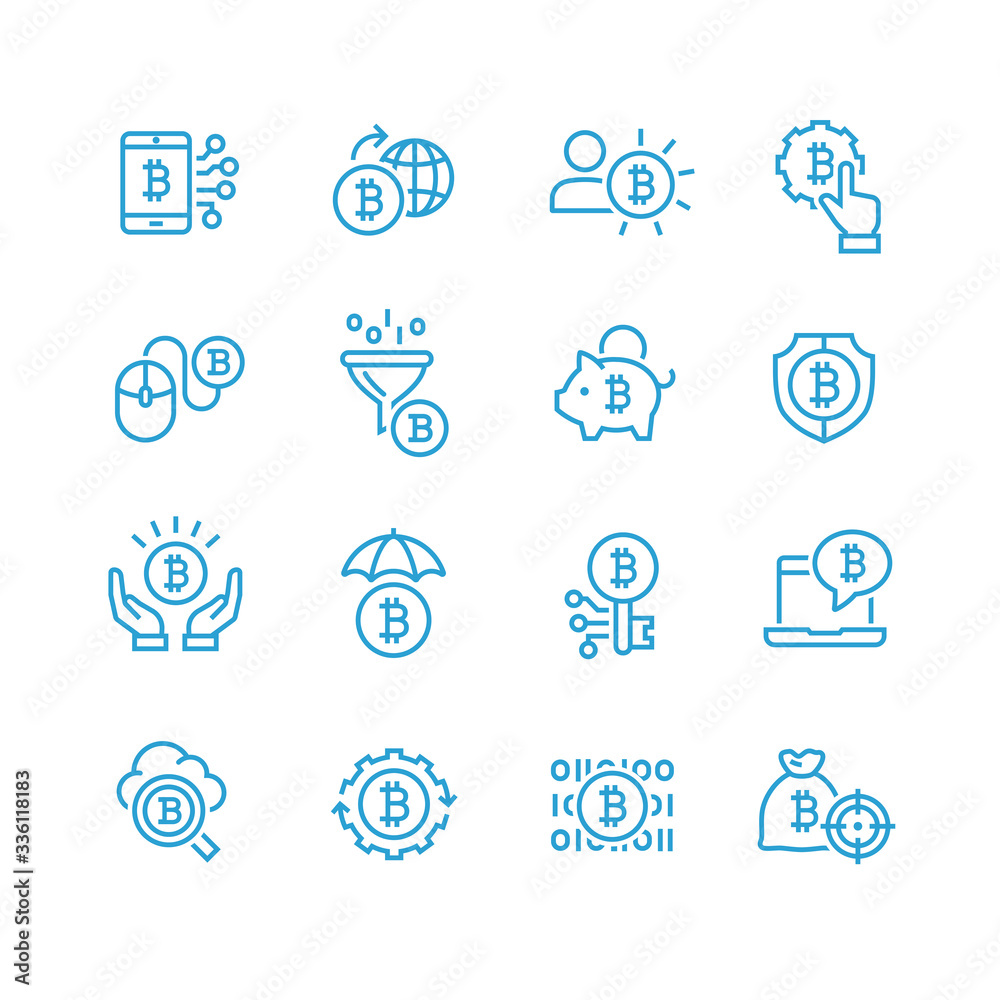 Bitcoin and currency vector icon set
