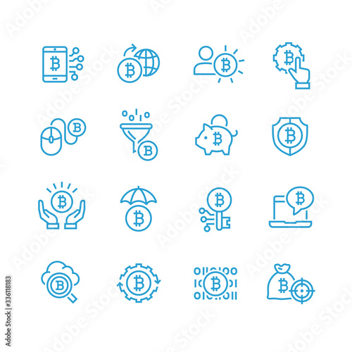 Bitcoin and currency vector icon set

