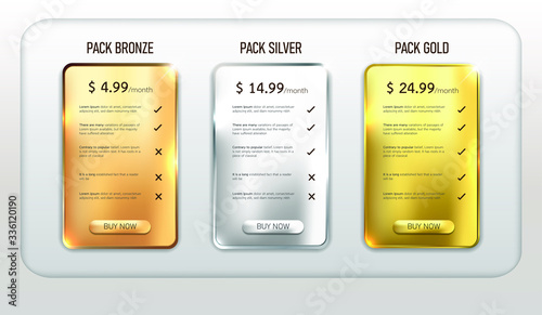 Button web price table pack