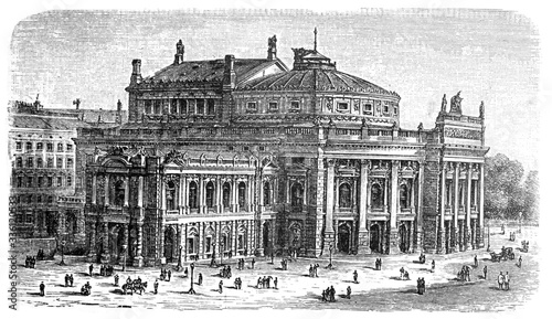 Hofburg theater Wien Vienna in Austria / Antique engraved illustration from Brockhaus Konversations-Lexikon 1908