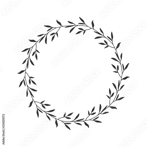 Hand drawn floral oval frame wreath on white background