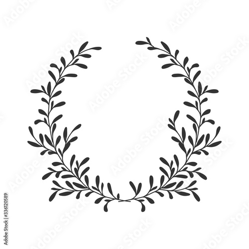 Hand drawn floral laurel wreath on white background