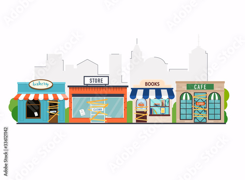 Store shop, cafe, book shop, bakery is closed/bankrupt. Flat design modern vector business concept.