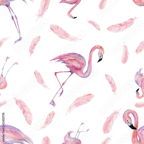 Watercolor seamless pattern of flamingo  for wedding cards  romantic prints  fabrics  textiles and scrapbooking.