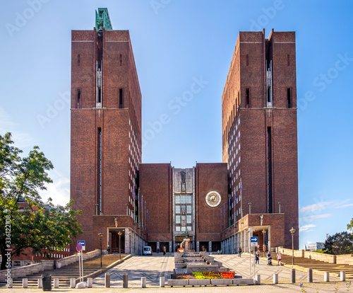 Oslo, Norway - City Hall historic building - Radhuset - housing city council, municipality authorities and Nobel Peace Prizes ceremonies in Pipervika quarter of city center photo