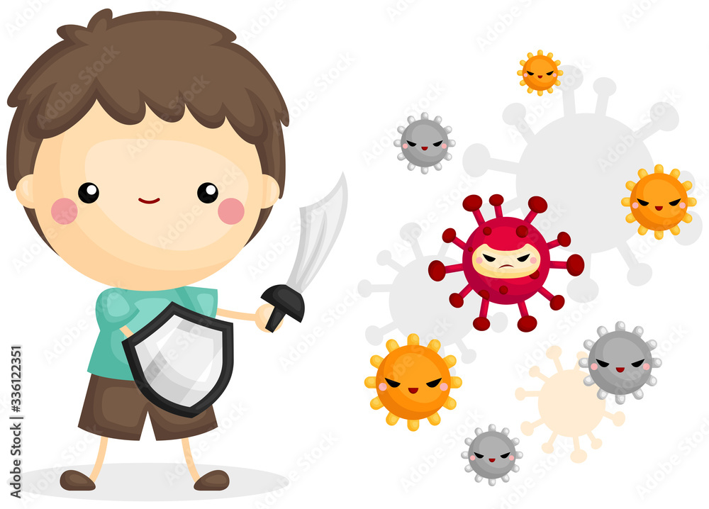 A Vector of Cute Boy Fighting Viruses with His Sword and Shield
A Vector of Cute Boy Fighting Viruses with His Sword and Shield