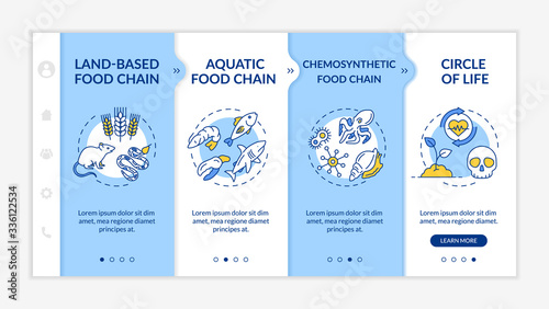 Food chain onboarding vector template. Biological process. Biodiversity and ecosystems. Responsive mobile website with icons. Webpage walkthrough step screens. RGB color concept