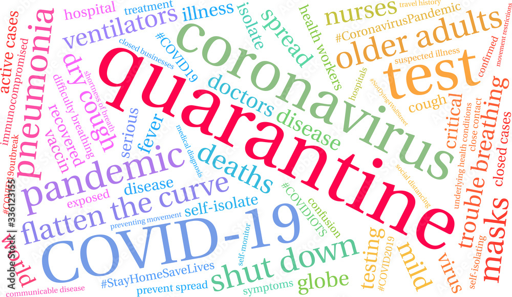 Quarantine word cloud on a white background. . Quarantine word cloud on a white background. .