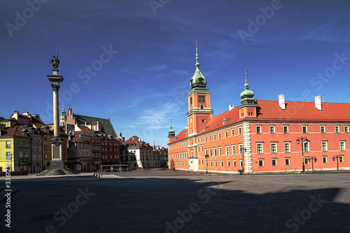 Empty Castle Square (Old Town) in Warsaw, Poland