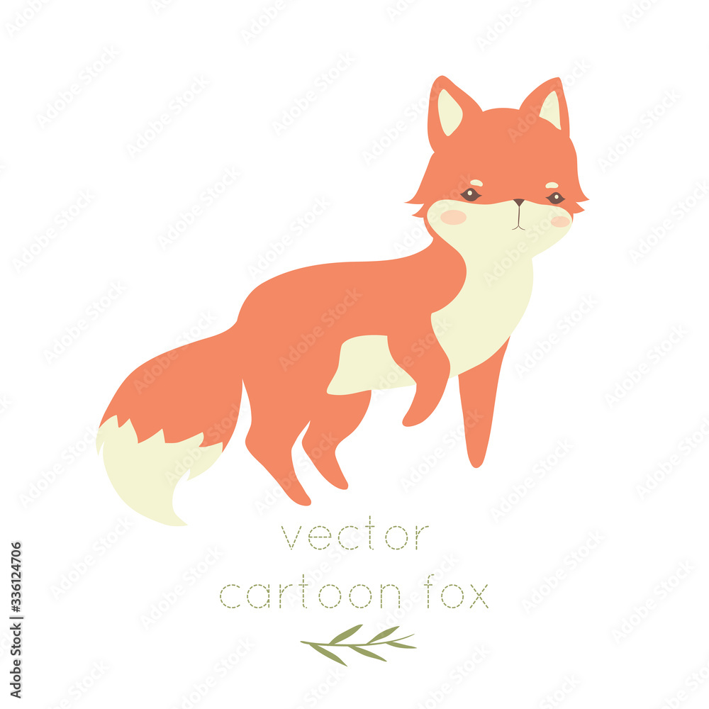 Obraz premium cute cartoon baby fox isolated on white background