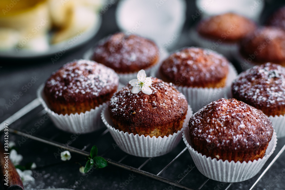 Banana muffins on the table. Breakfast
