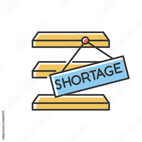 Stock shortage yellow and blue RGB color icon. Merchandise lack, goods limited quantity, empty storehouse. Commerce, retail, consumerism. Isolated vector illustration