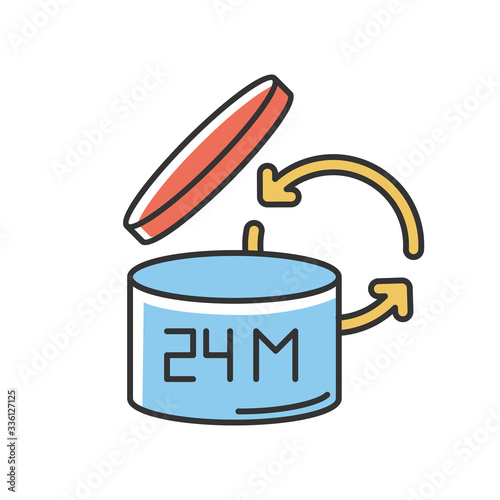 Product shelf life RGB color icon. Cosmetics expiration date, merchandise safe use and consumption period, quality indicator. Open lid packaging. Isolated vector illustration