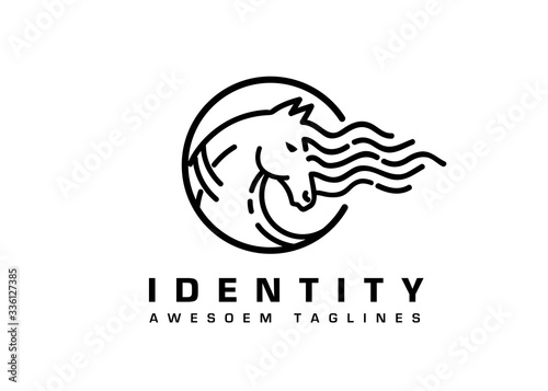 simple minimalist horse head circle lines logo vector concept