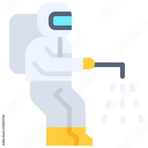 Disinfectant man vector illustration, flat style icon