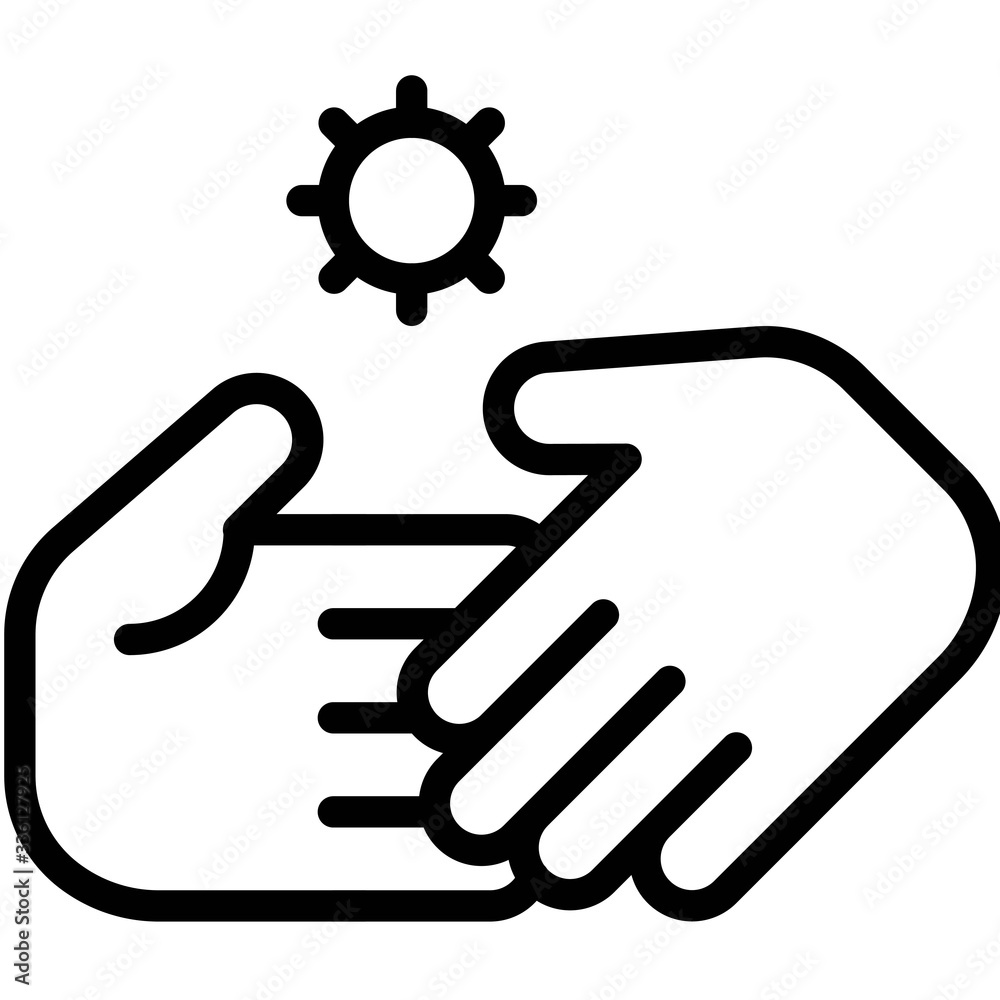 Handshake and virus symbol , line style icon