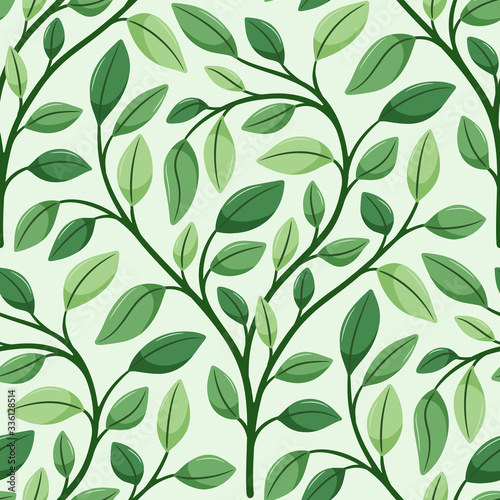 Leaf branch scallop seamless vector pattern