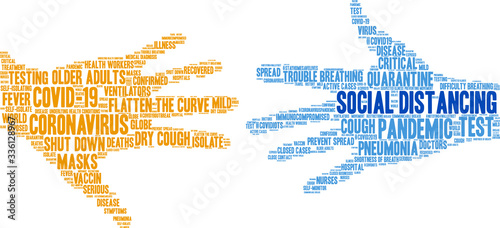 Social Distancing word cloud on a white background. 