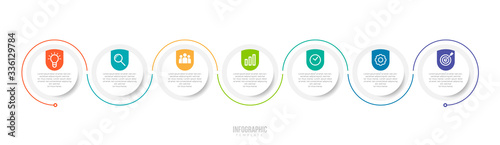 Minimal Business Infographics template. Timeline with 7 steps, options and marketing icons .Vector linear infographic with seven conected elements. Can be use for presentation.