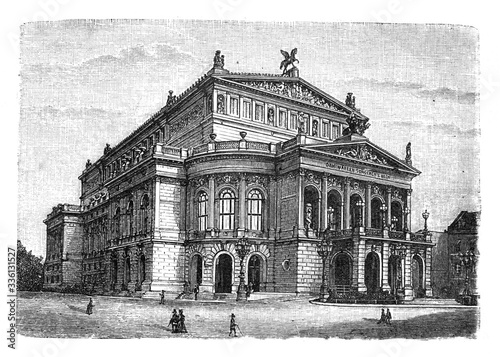 Frankfurt Opera House Germany / Antique engraved illustration from Brockhaus Konversations-Lexikon 1908