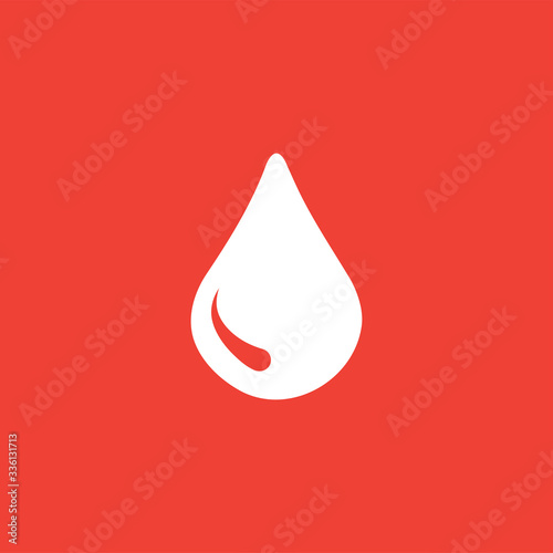 Water Drop Icon On Red Background. Red Flat Style Vector Illustration