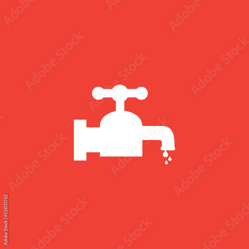Water Tap Icon On Red Background. Red Flat Style Vector Illustration