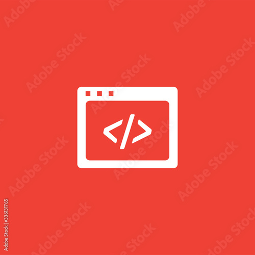 Web Page Code Icon On Red Background. Red Flat Style Vector Illustration