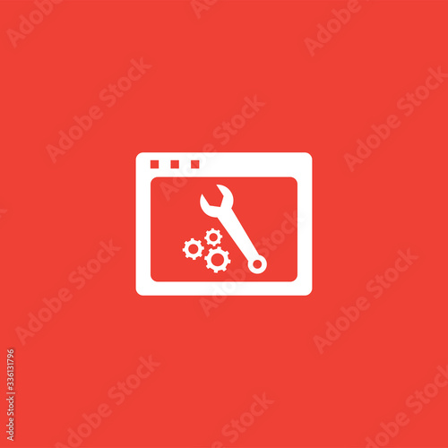 Web Page Maintenance Icon On Red Background. Red Flat Style Vector Illustration