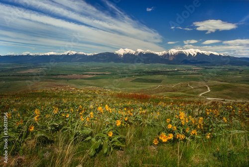 Wide Angle Landscape of the Mission Valley and Mountains, MT
