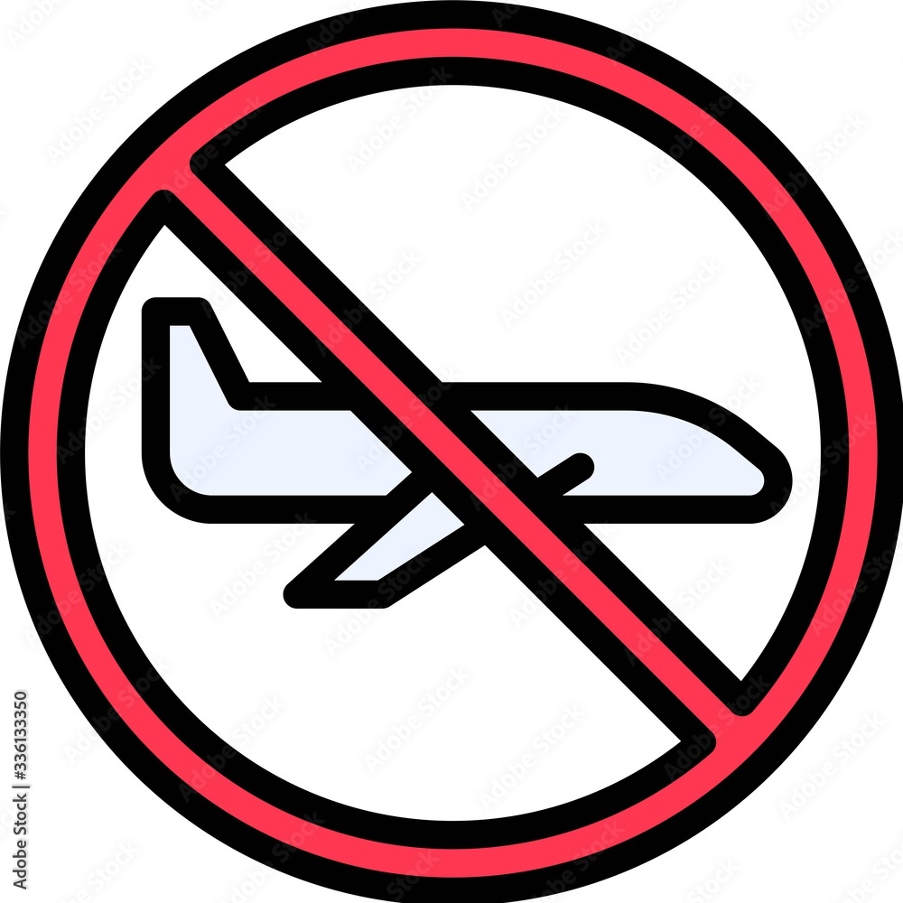 Flight cancellation vector illustration, filled style icon Flight cancellation vector illustration, filled style icon