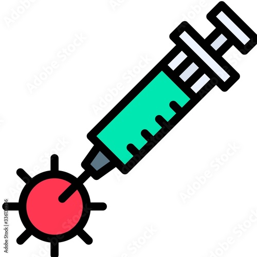 Syringe injection at virus vector illustration, filled style icon