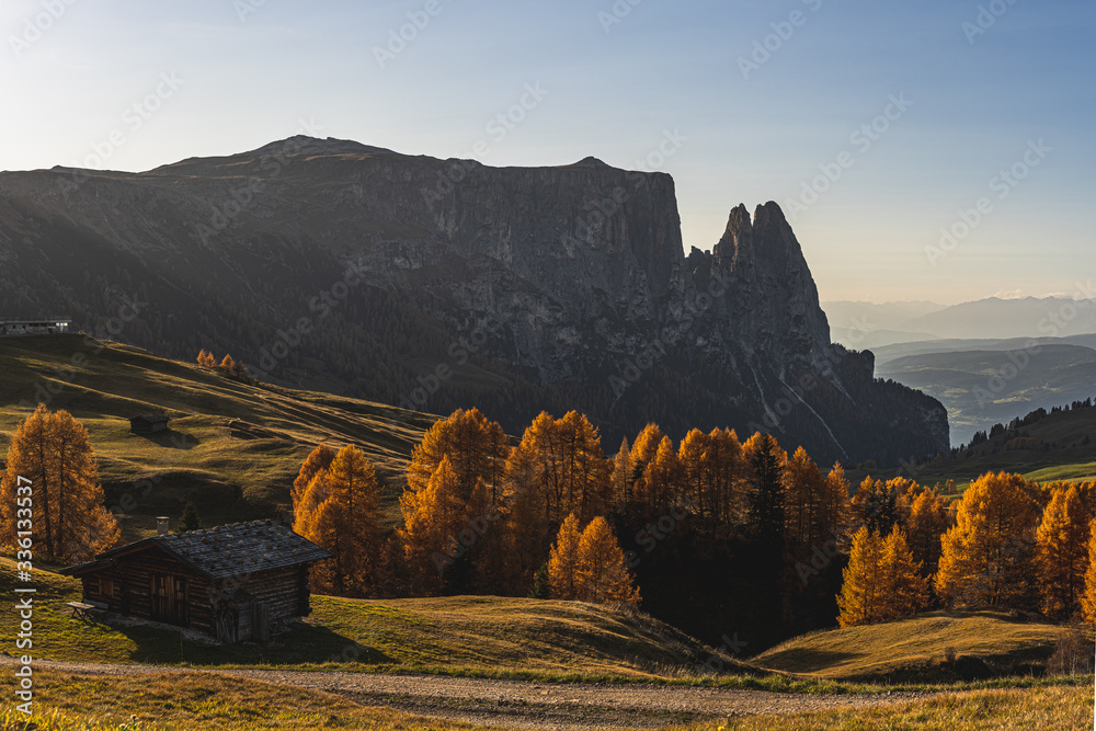 sunset in the mountains, Schlern Italy