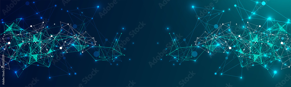 Abstract plexus vector background. Glowing particles dynamic flow.