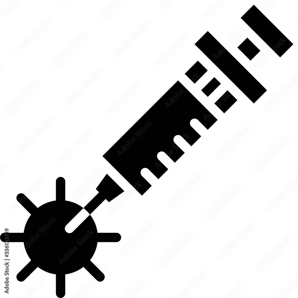 Syringe injection at virus vector illustration, solid style icon Syringe injection at virus vector illustration, solid style icon