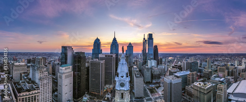 Vászonkép Aerial of Philadelphia Sunset During Coronavirus Pandemic