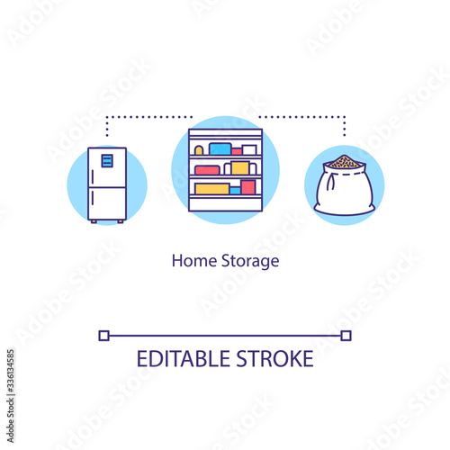 Home storage concept icon. House pantry. Household domestic cupboard. Larder, storeroom. Quarantine food stock idea thin line illustration. Vector isolated outline RGB color drawing. Editable stroke
