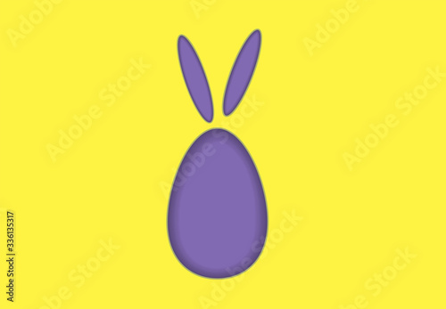 Easter egg is purple with hare ears on a jot background, paper effect. Vector image