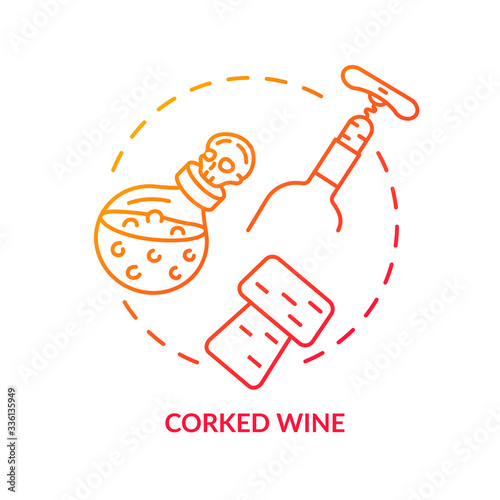 Corked wine concept icon. Vintage alcohol drinks degustation, winetasting idea thin line illustration. Closed bottle and corkscrew vector isolated outline RGB color drawing