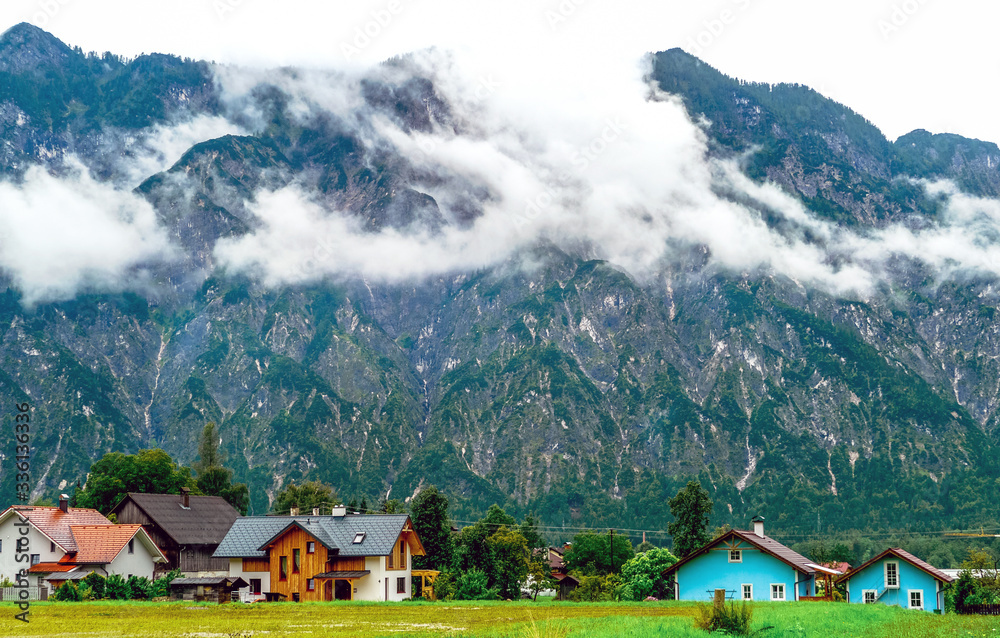 Cloudy Alpine landscape in Salzkammergut, Austria