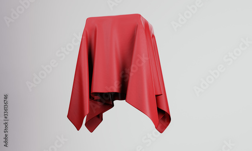 Принти на полотні Red cloth cover an object. 3d rendering - illustration.