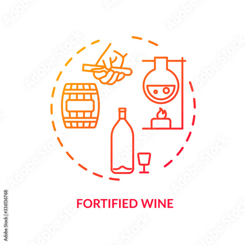 Fortified wine concept icon. Strong alcohol beverage, winemaking idea thin line illustration. Adding distilled spirit, liquor to wine. Vector isolated outline RGB color drawing