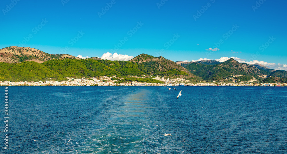 View of Corfu island from Ionian sea.