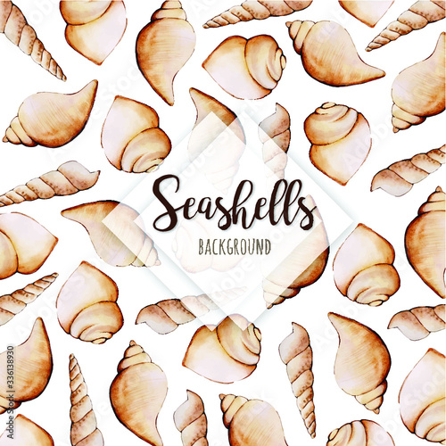 Underwater sea shell Watercolor Pattern Hand drawn Background