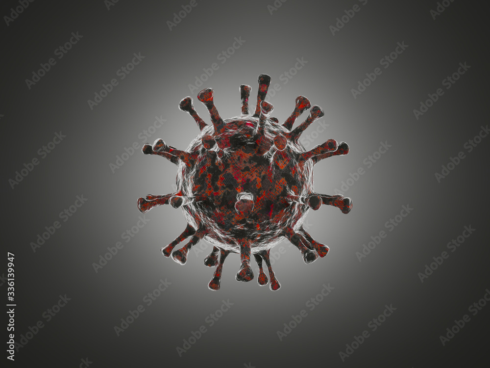 Fototapeta premium Coronavirus COVID-19 infection. Respiratory influenza covid corona virus cells in blood. 3d rendering - illustration.